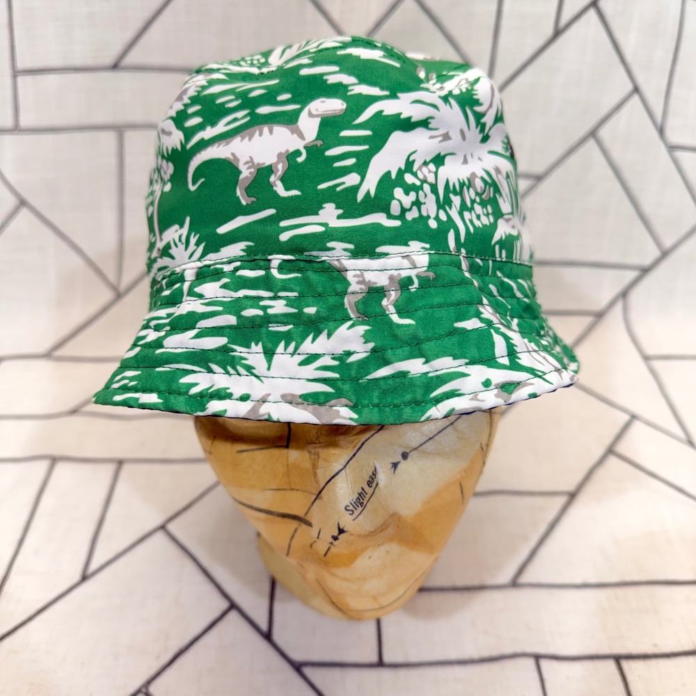 Hanna Andersson Reversible Bucket Hat Small Blue Green Banana‎ Dinosaur Print
